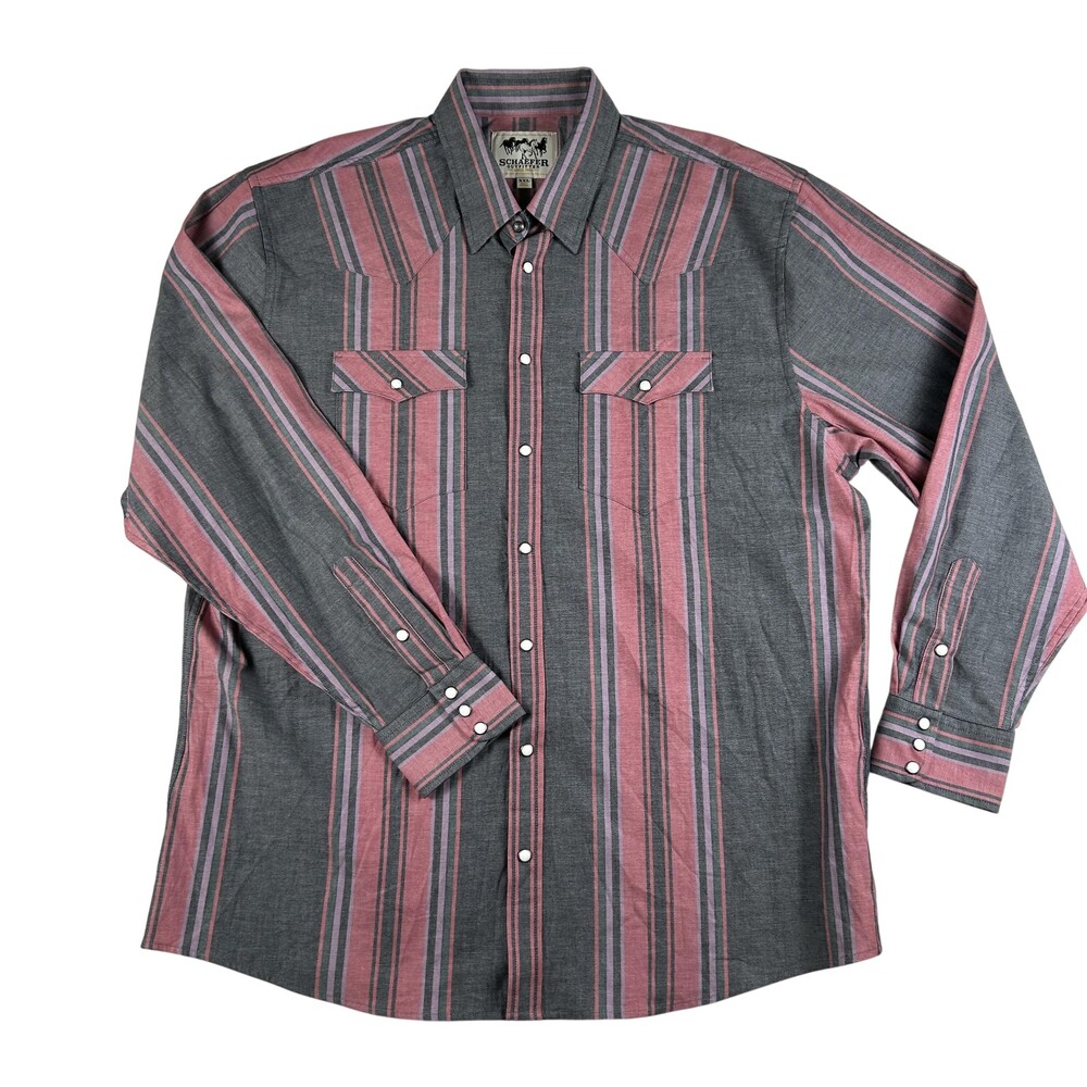 Schaefer Outfitter Shirt Mens 2XL Gray Striped Western Pearl Snap Long Sleeve